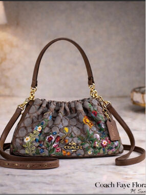 NEW Coach Faye Shoulder Bag In Signature Jacquard With Floral Embroidery NWT